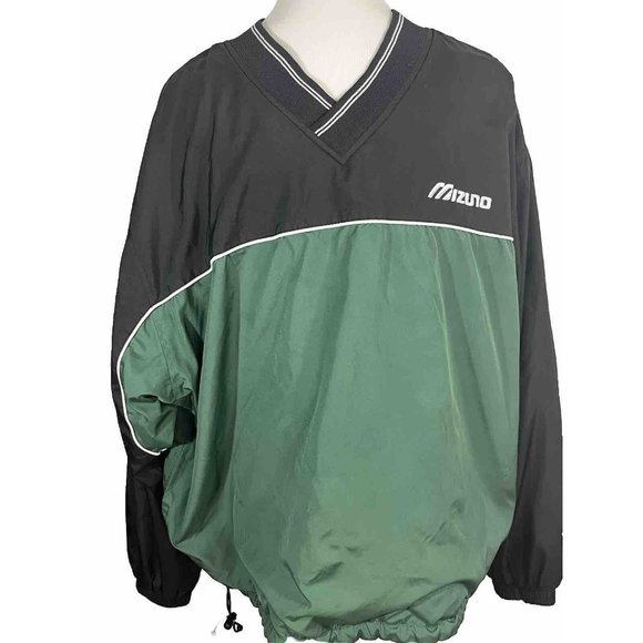 Mizuno Men's Athletic Pullover  Large V Neck Green  With Toggle Waist Lined - Picture 1 of 16